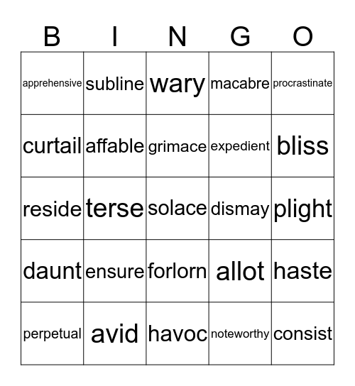 VOCABULARY Bingo Card