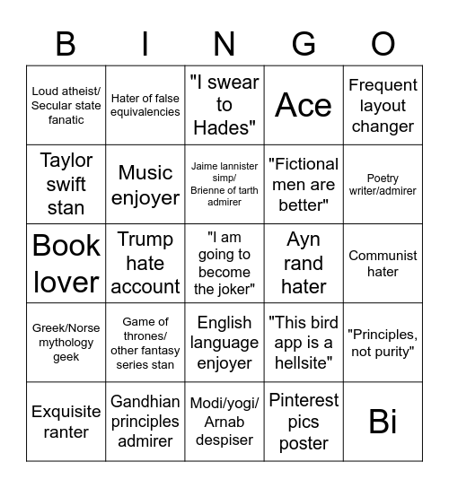 Bingo (Athena's version) Bingo Card