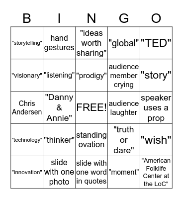 TED Live 2015: Truth or Dare Bingo Card