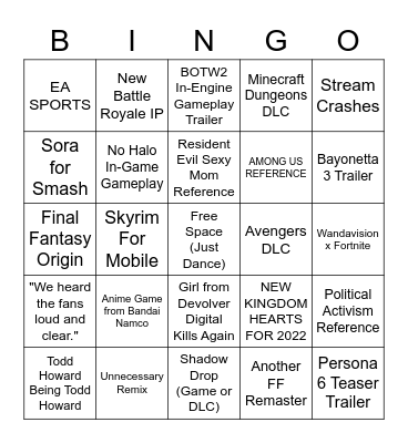 E3 2021 Bingo Card