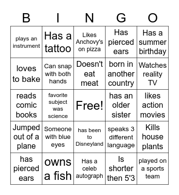 Get to know your Neighbor Bingo Card