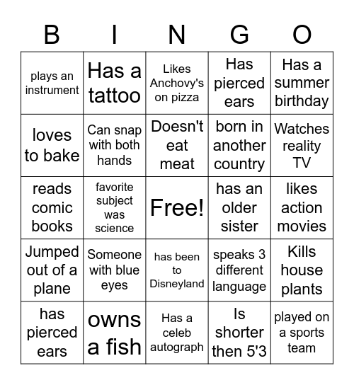 Get to know your Neighbor Bingo Card