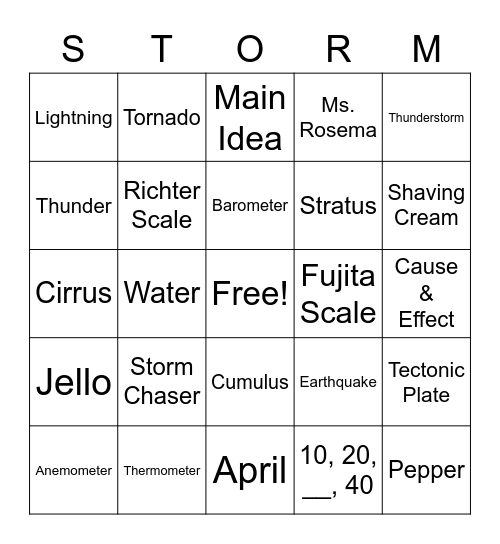 Storm! Bingo Card