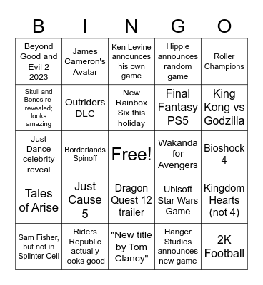 Ubisoft/Take Two/Square Enix Bingo Card