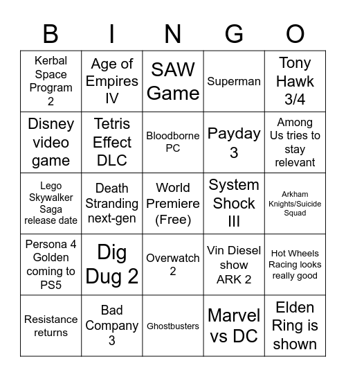 Summer Games Fest Bingo Card