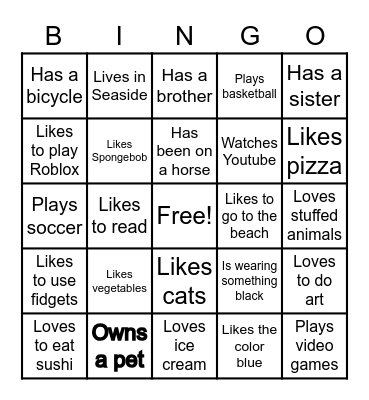 Get to know your classmates Bingo Card