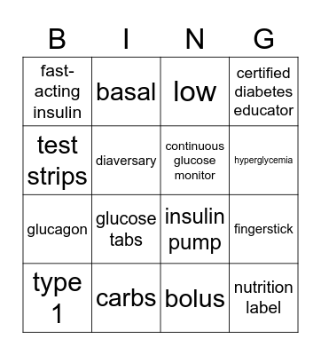 Diabetes Bingo Card