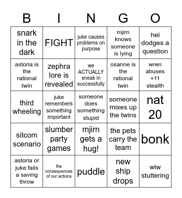 next NEXT time in dnd Bingo Card