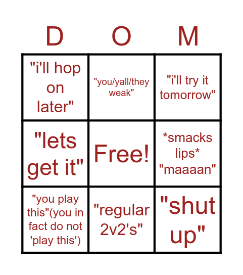 Dom Bingo! Bingo Card