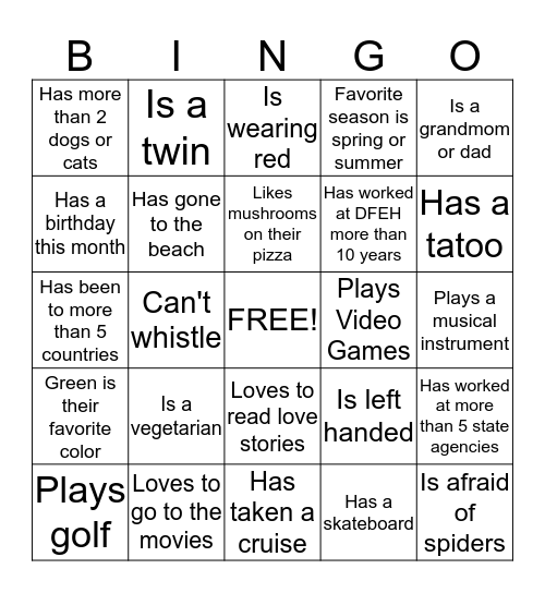 Find Someone WHO Bingo Card