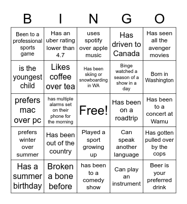 Thursday Sizzle Bingo Card