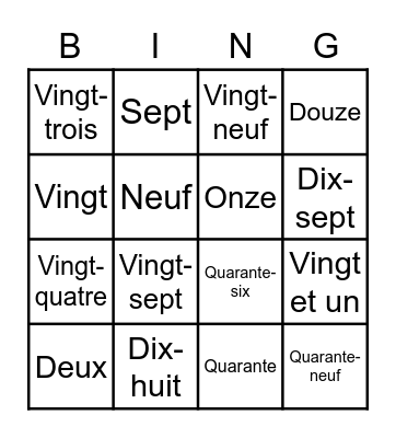 Harry's French Project Bingo Card