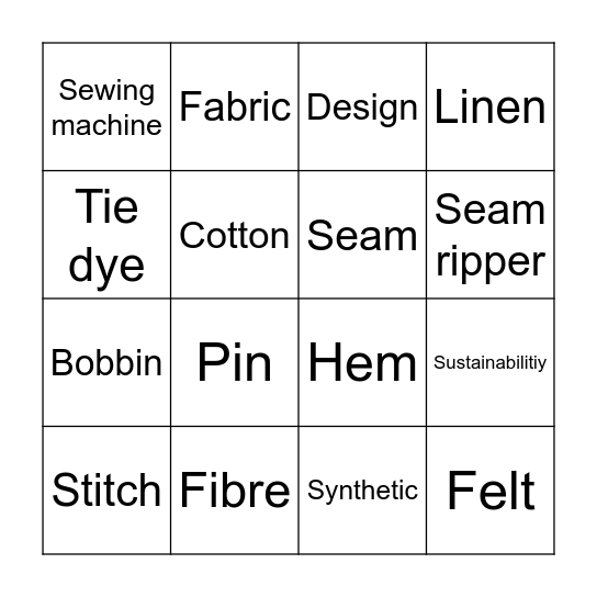 TEXTILES Bingo Card