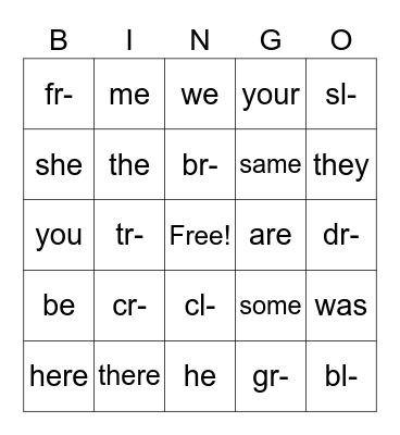 Tricky Words and Blending Sounds Bingo Card