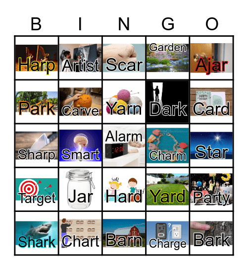 "AR" Words Bingo Card