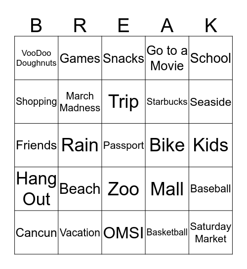 Spring Bingo Card