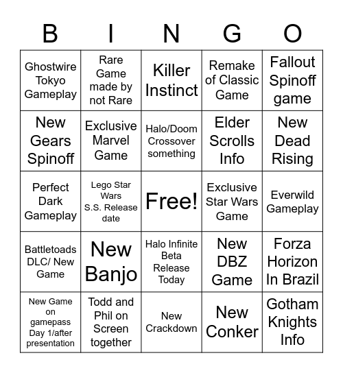 Microsoft + Bethesda E3 Bingo Card