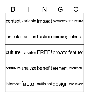 P30 Vocabulary Lessons 1-5 Bingo Card