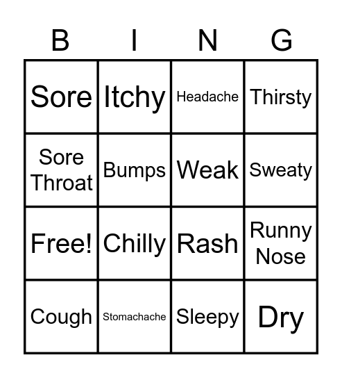 Symptoms Bingo Card