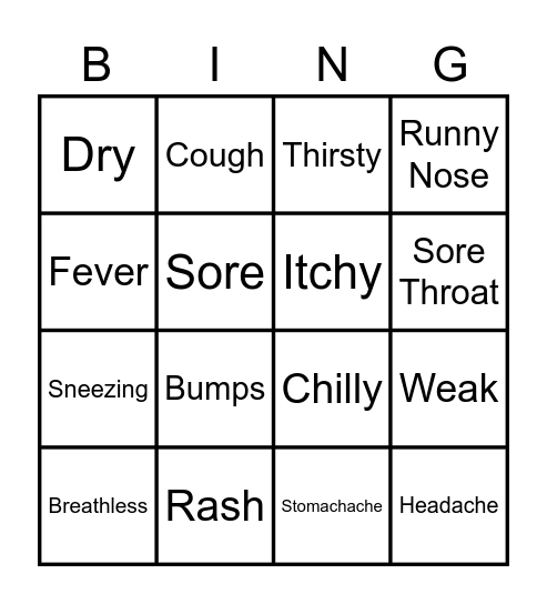 Symptoms Bingo Card