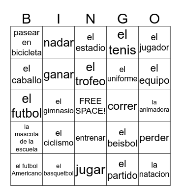 Spanish Bingo! Bingo Card