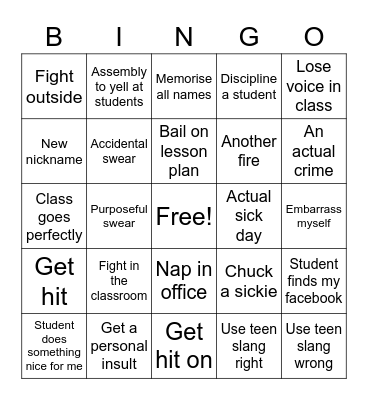 Prac Life Bingo Card