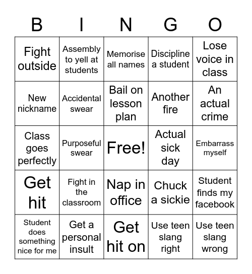 Prac Life Bingo Card