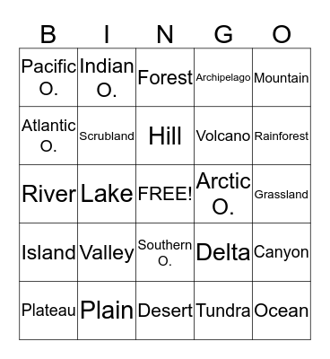 Geography 1 Bingo Card