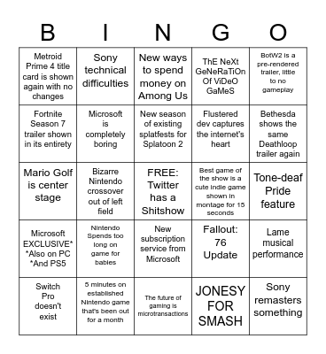 Luci's E3 Bingo Card