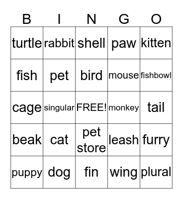 Animal Friends Bingo Card