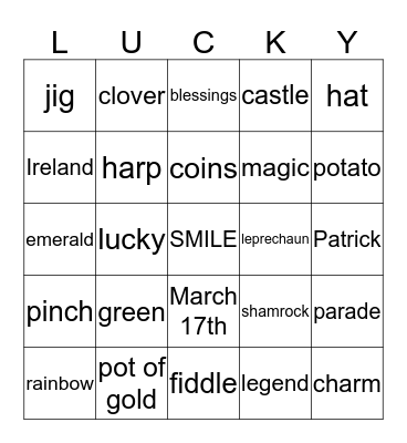 St. Patrick's Day Bingo Card