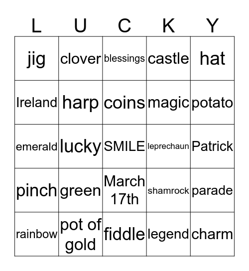 St. Patrick's Day Bingo Card