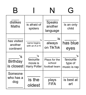 Social Bingo Card