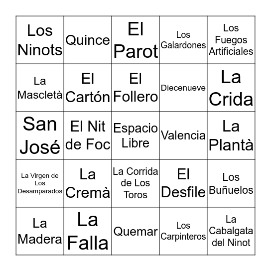 Las Fallas Bingo Card