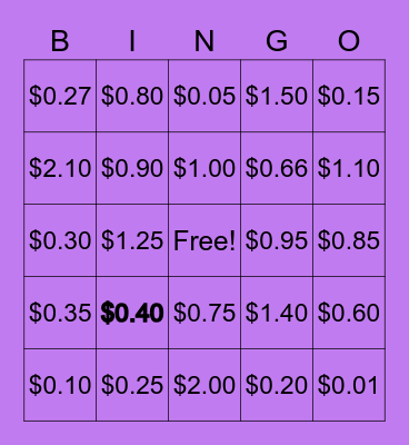 MONEY BINGO Card