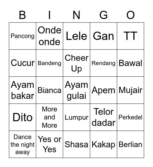 Bingo Bianca Bingo Card