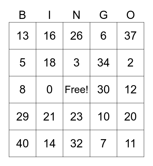 Spanish Number Bingo Card