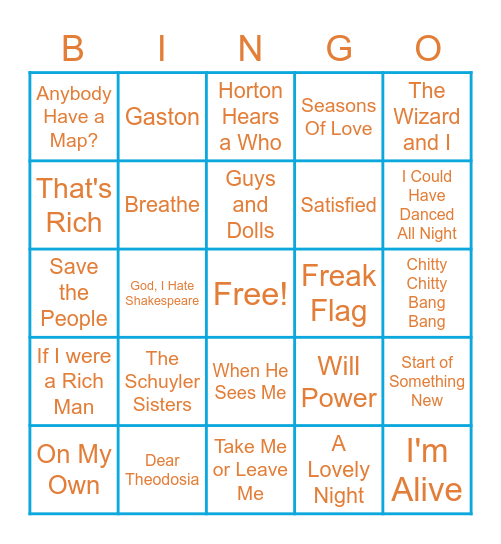 Musicals Bingo Card