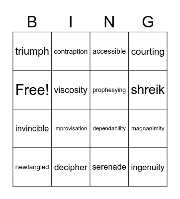 Vocabulary Bingo Card