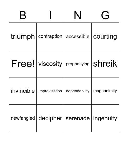 Vocabulary Bingo Card