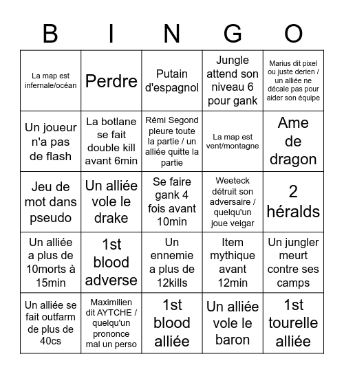 Bingo des COLLEGUES Bingo Card