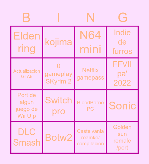E3 Bingo Card