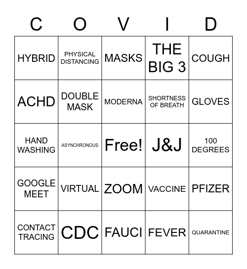 COVID Bingo Card