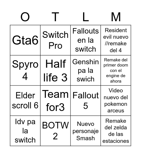 E3 Bingo Card