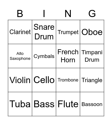 Instrument Bing Bingo Card