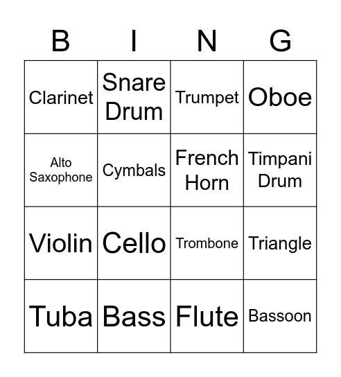 Instrument Bing Bingo Card