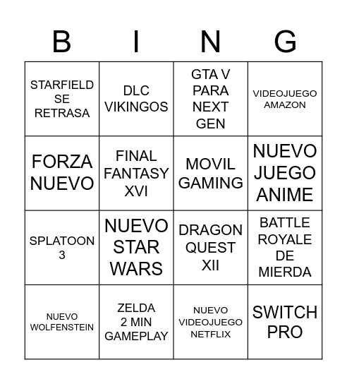 Untitled Bingo Card