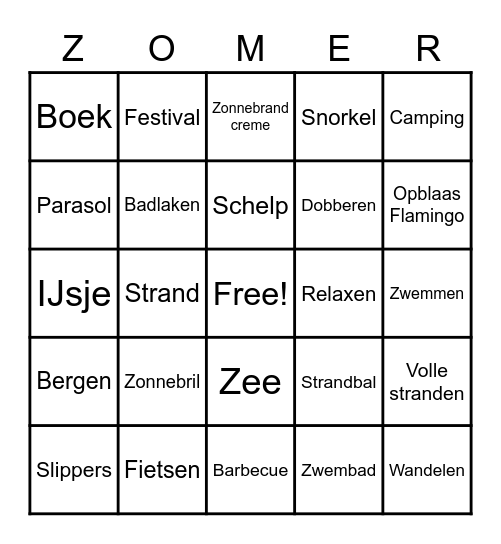 Summer Bingo Card