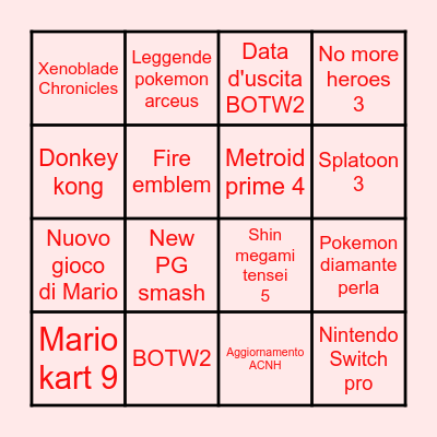 Nintendo Direct E3 Bingo Card