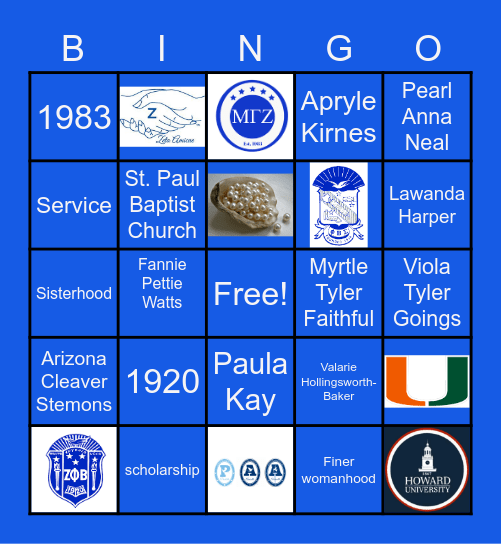 MU GAMMA ZETA BINGO Card